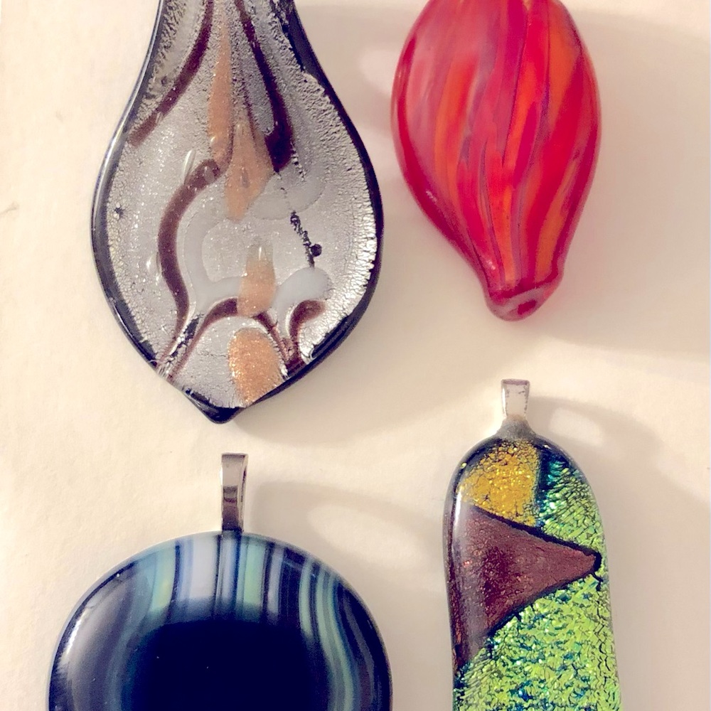 Vintage Glass Necklace Pendant Lot- Colorful, Unique Variety, Swirl, Geometric